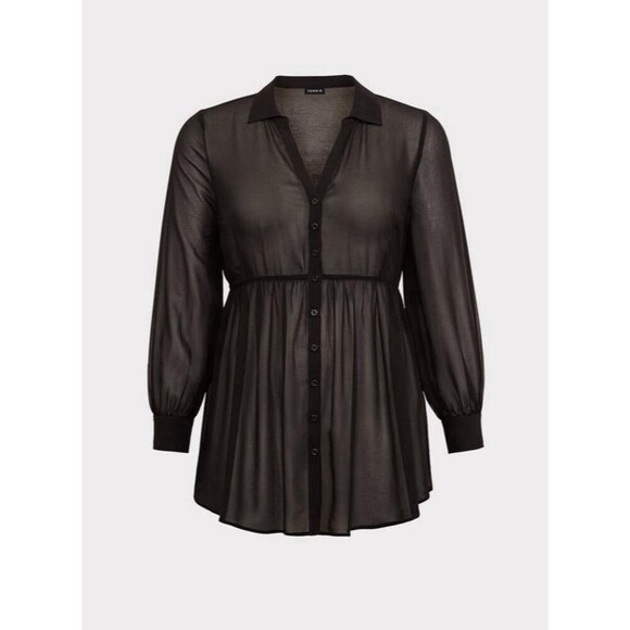 Torrid Babydoll Georgette Long Sleeve Blouse Sheer Empire Waist Whimsigoth Flow - Picture 1 of 11